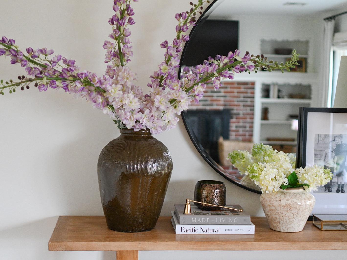 Faux White and Green Hydrangea Stem - Maple Village Lane