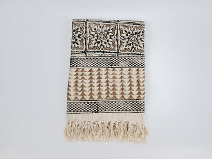 Jenny Block Print Throw Blanket with Tassels - Maple Village Lane