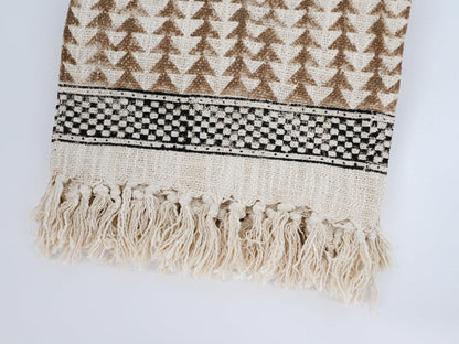 Jenny Block Print Throw Blanket with Tassels - Maple Village Lane