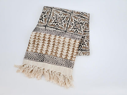 Jenny Block Print Throw Blanket with Tassels - Maple Village Lane