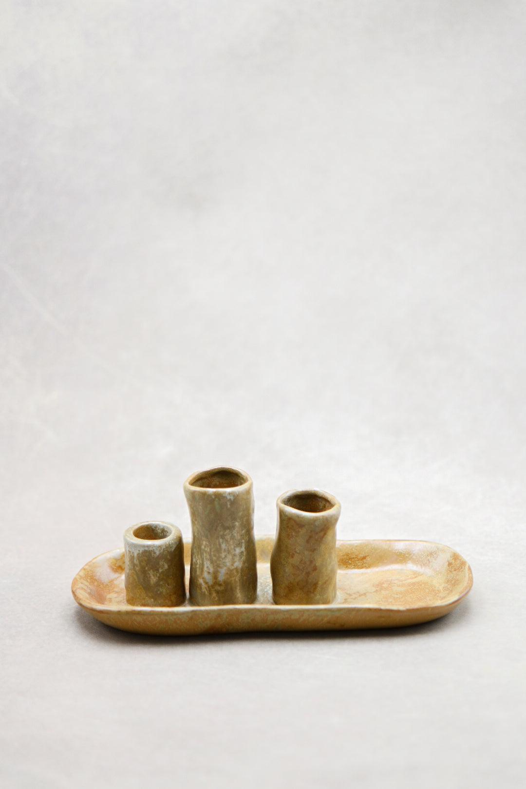 Vases & Candle Holder on Tray - Maple Village Lane