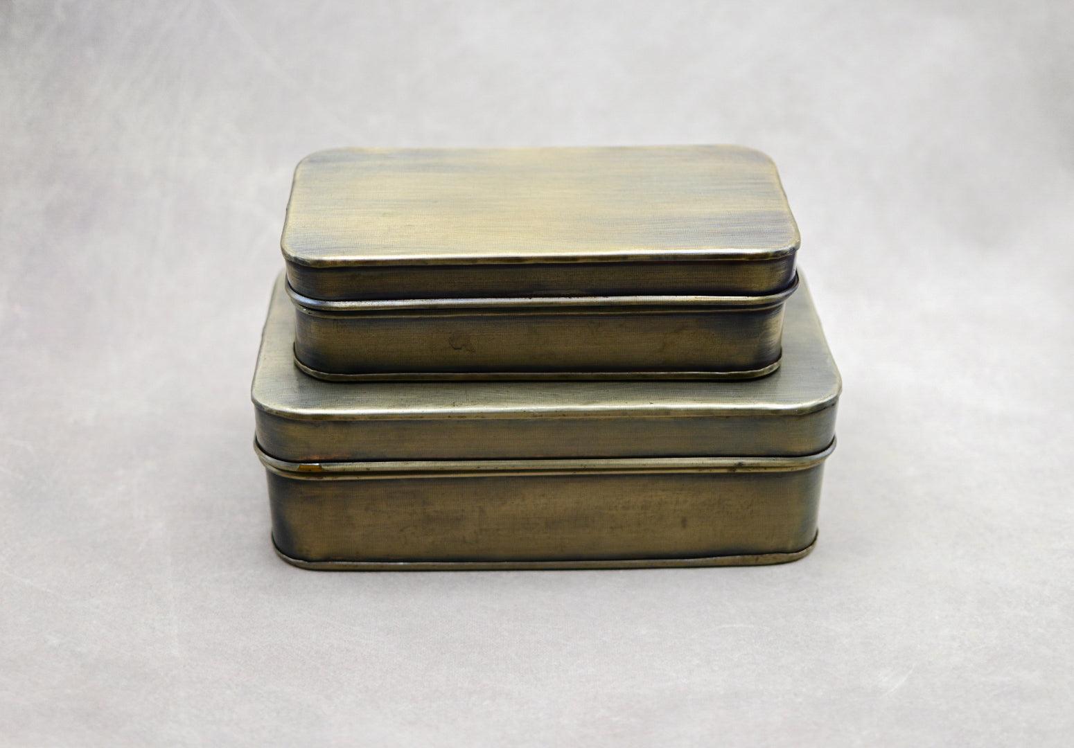 Antique Brass Finish Metal Boxes, Set of 2 - Maple Village Lane