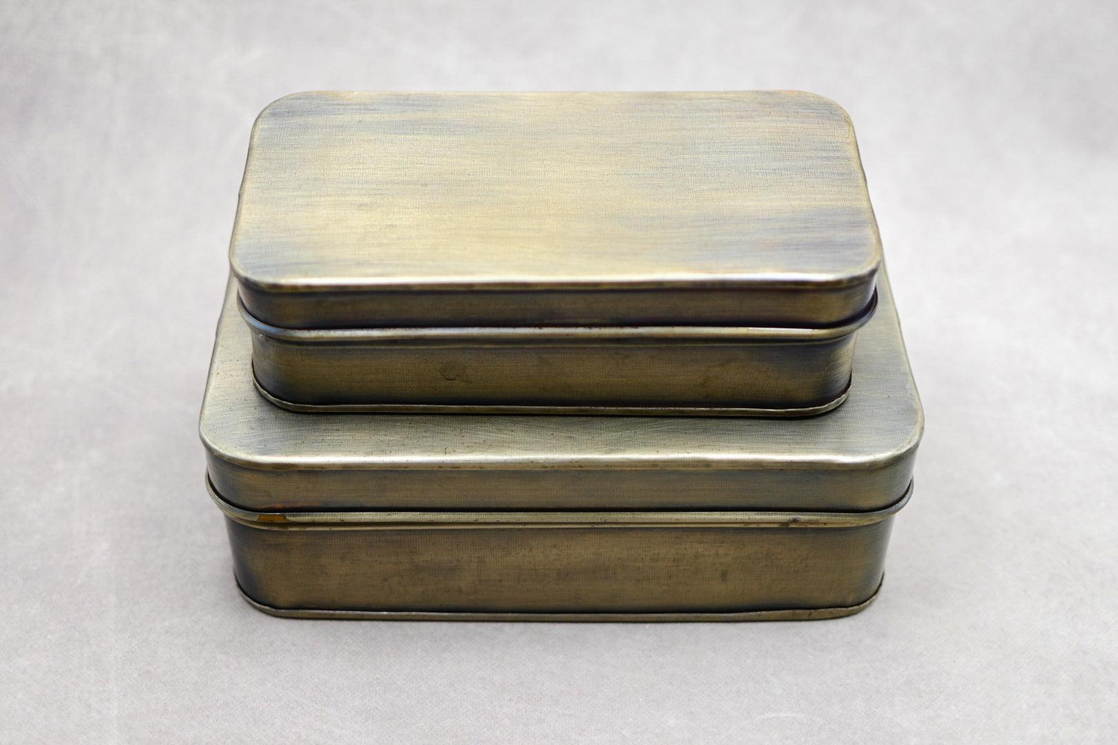 Antique Brass Finish Metal Boxes, Set of 2 - Maple Village Lane