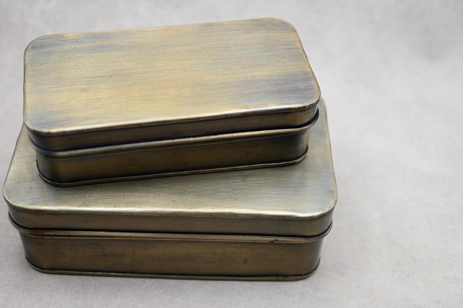 Antique Brass Finish Metal Boxes, Set of 2 - Maple Village Lane