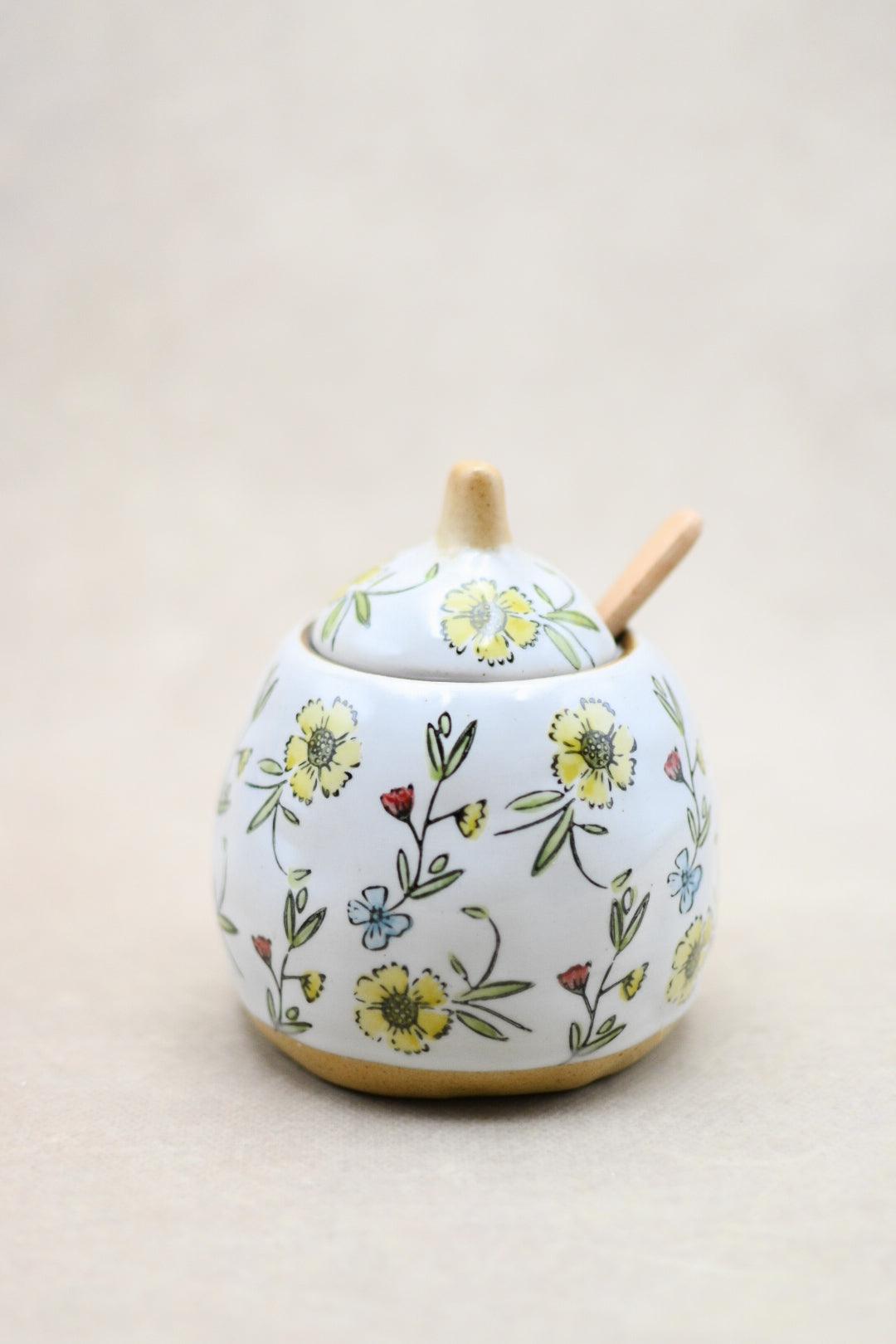 Hand Painted Stoneware Sugar Pot - Maple Village Lane