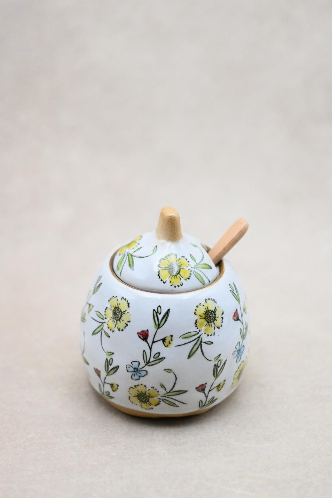 Hand Painted Stoneware Sugar Pot - Maple Village Lane