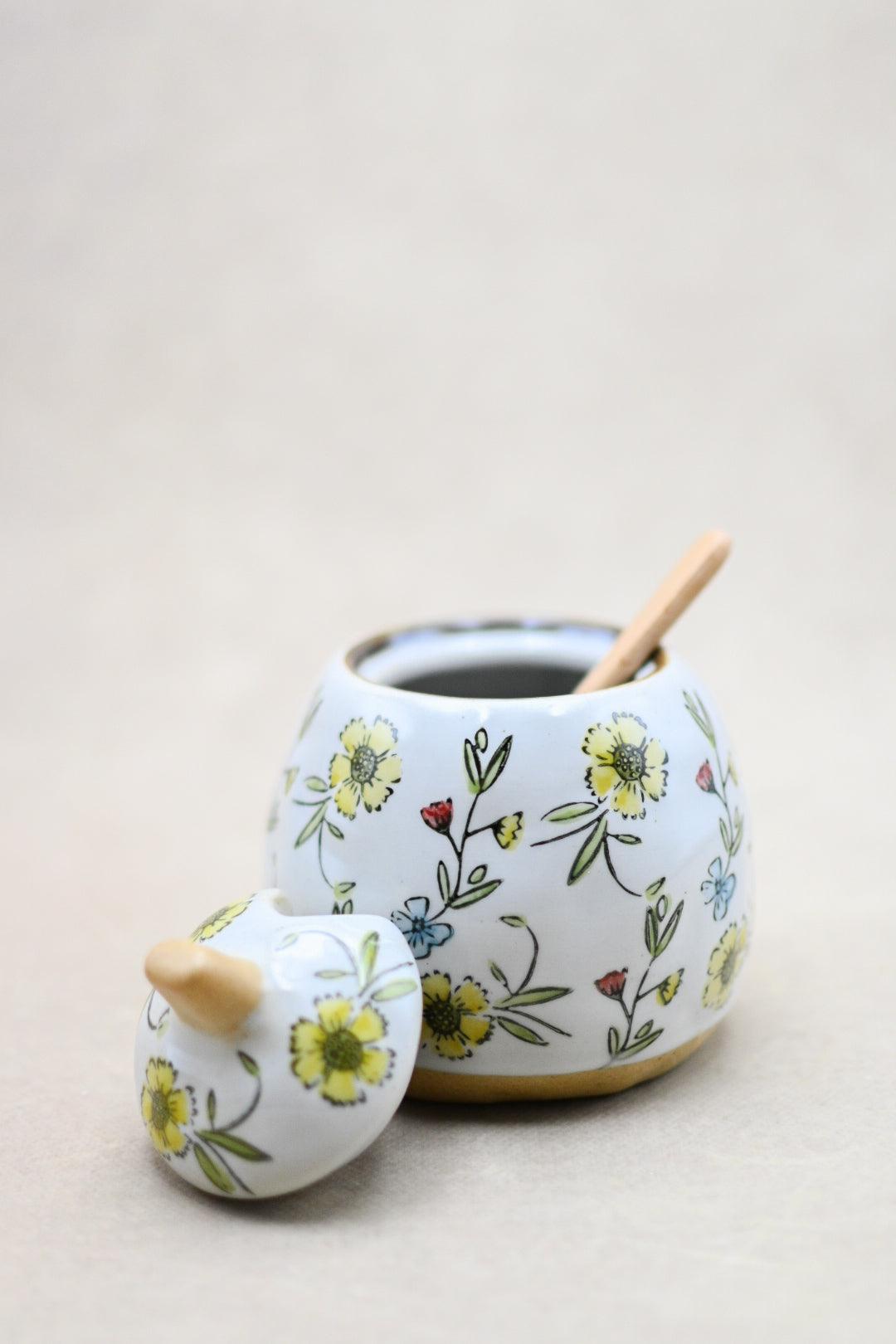 Hand Painted Stoneware Sugar Pot - Maple Village Lane