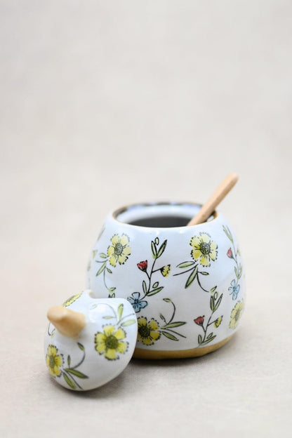 Hand Painted Stoneware Sugar Pot - Maple Village Lane