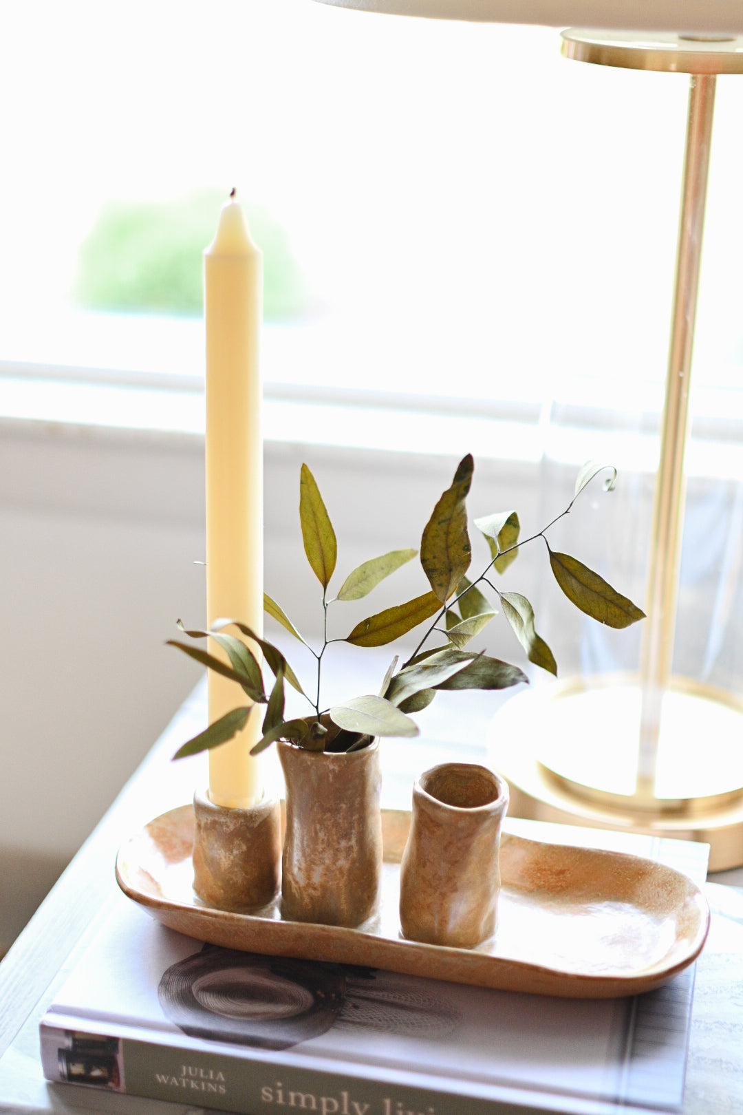 Vases & Candle Holder on Tray - Maple Village Lane