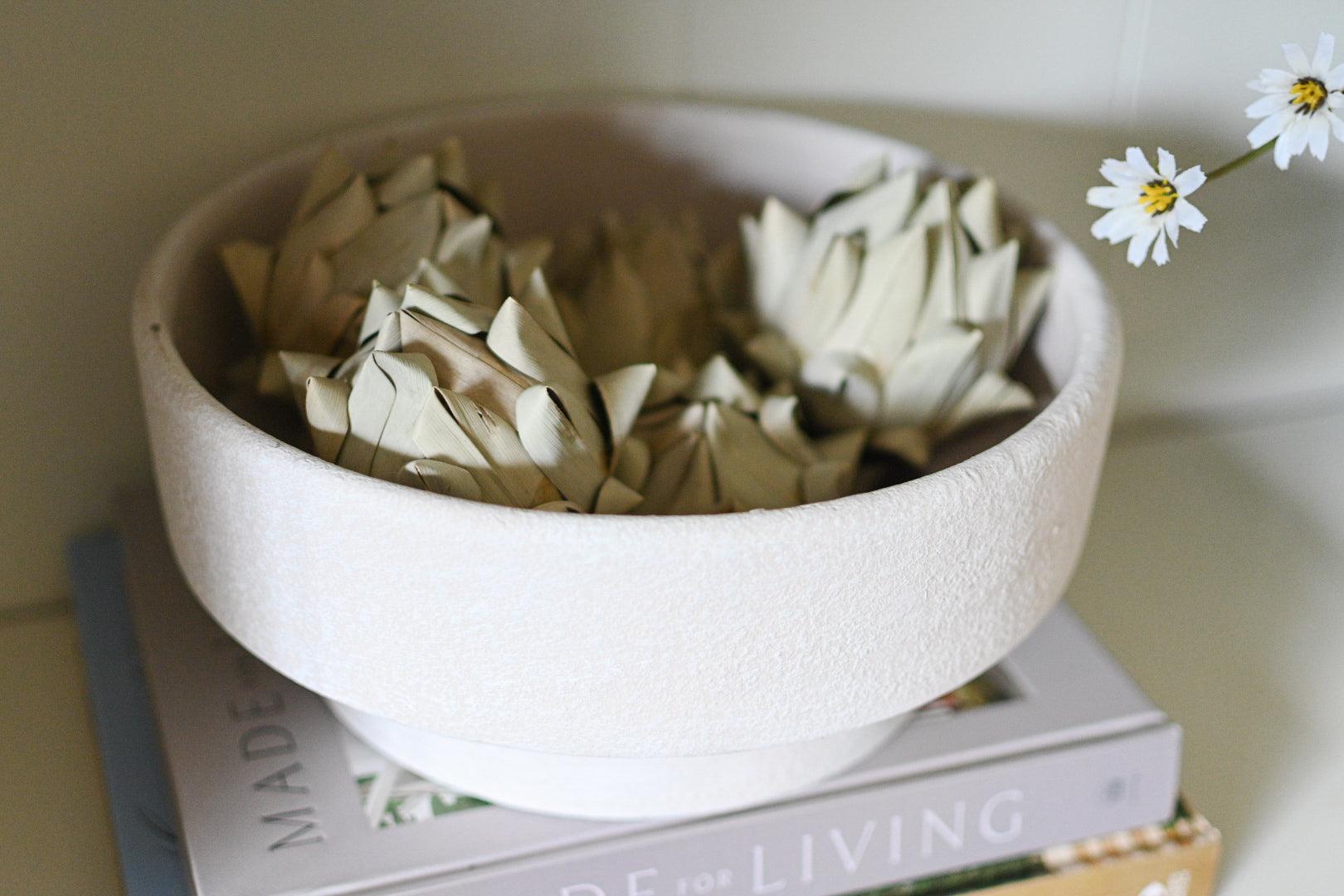 White Textured Pedestal Bowl - Maple Village Lane