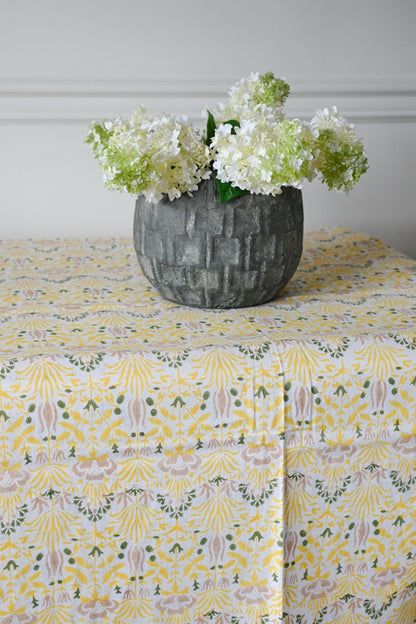 Citrine Floral Block Print Tablecloth