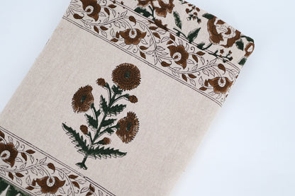 Brown and Green Floral Block Print Tablecloth