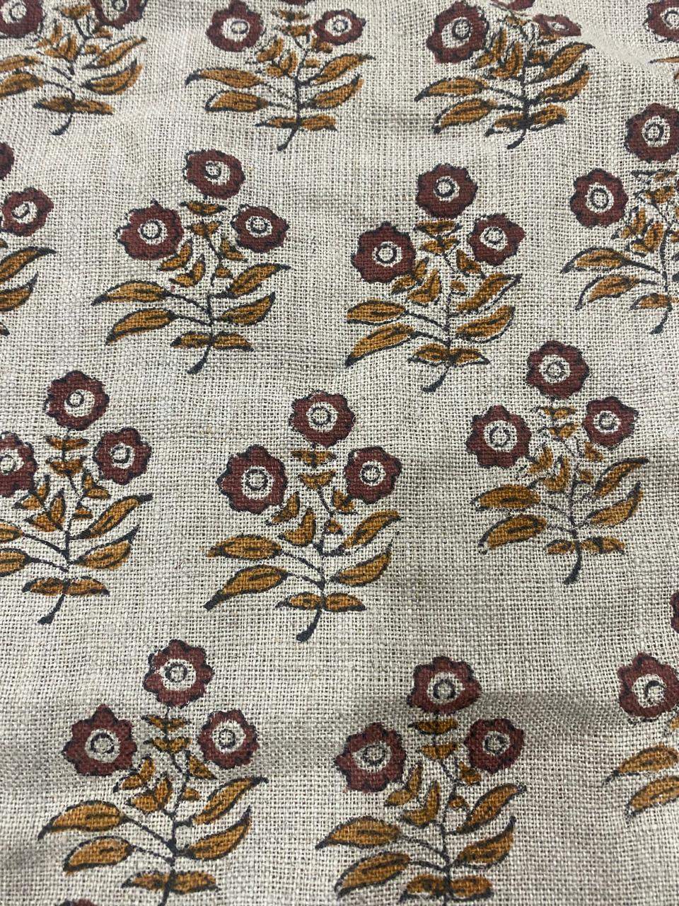 Hand Block Printed Linen Fabric , Home Decor Best Linen Fabric for decor, pillows ,upholstery, curtain 2 - Maple Village Lane