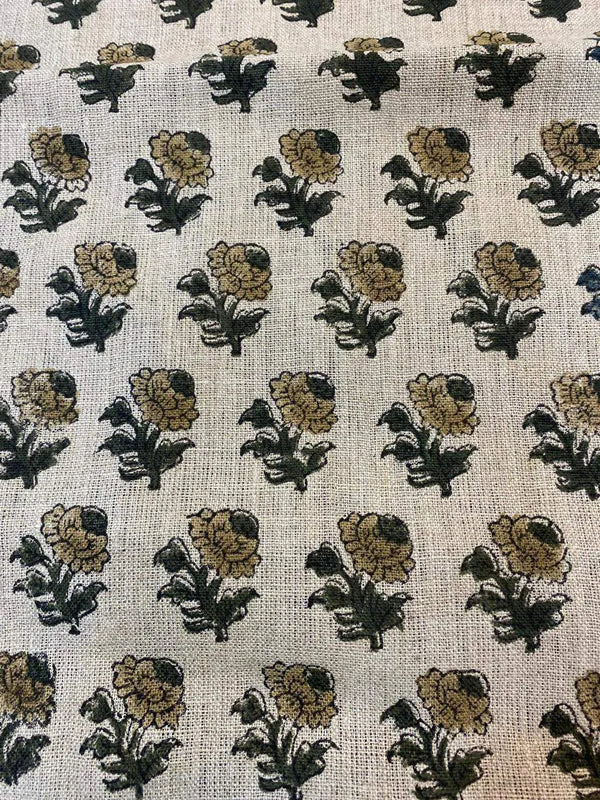 Sarah Hand Block Printed Linen Fabric