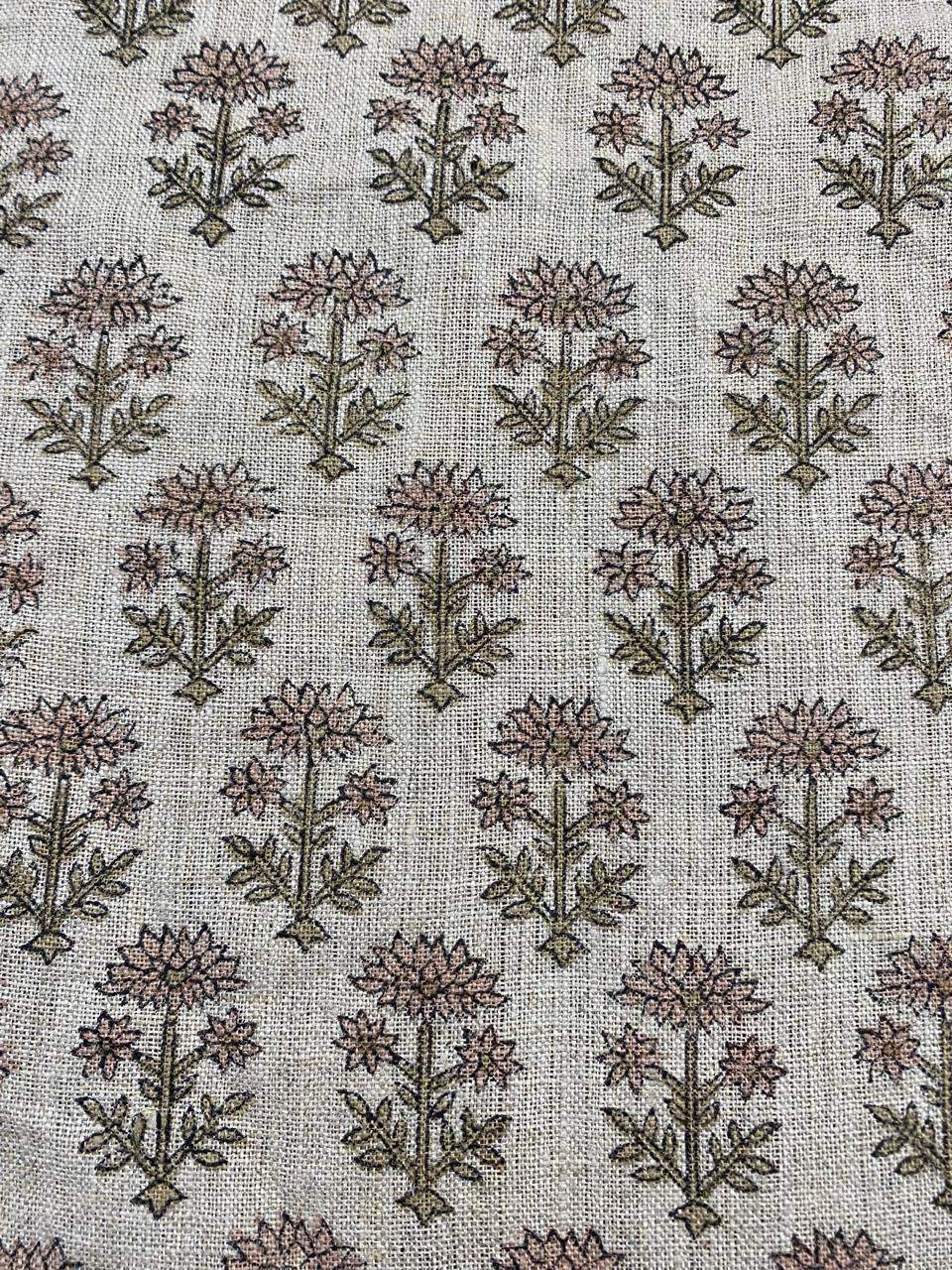 Hand Block Printed Linen Fabric , Home Decor Best Linen Fabric for decor, pillows ,upholstery, curtain 5 - Maple Village Lane