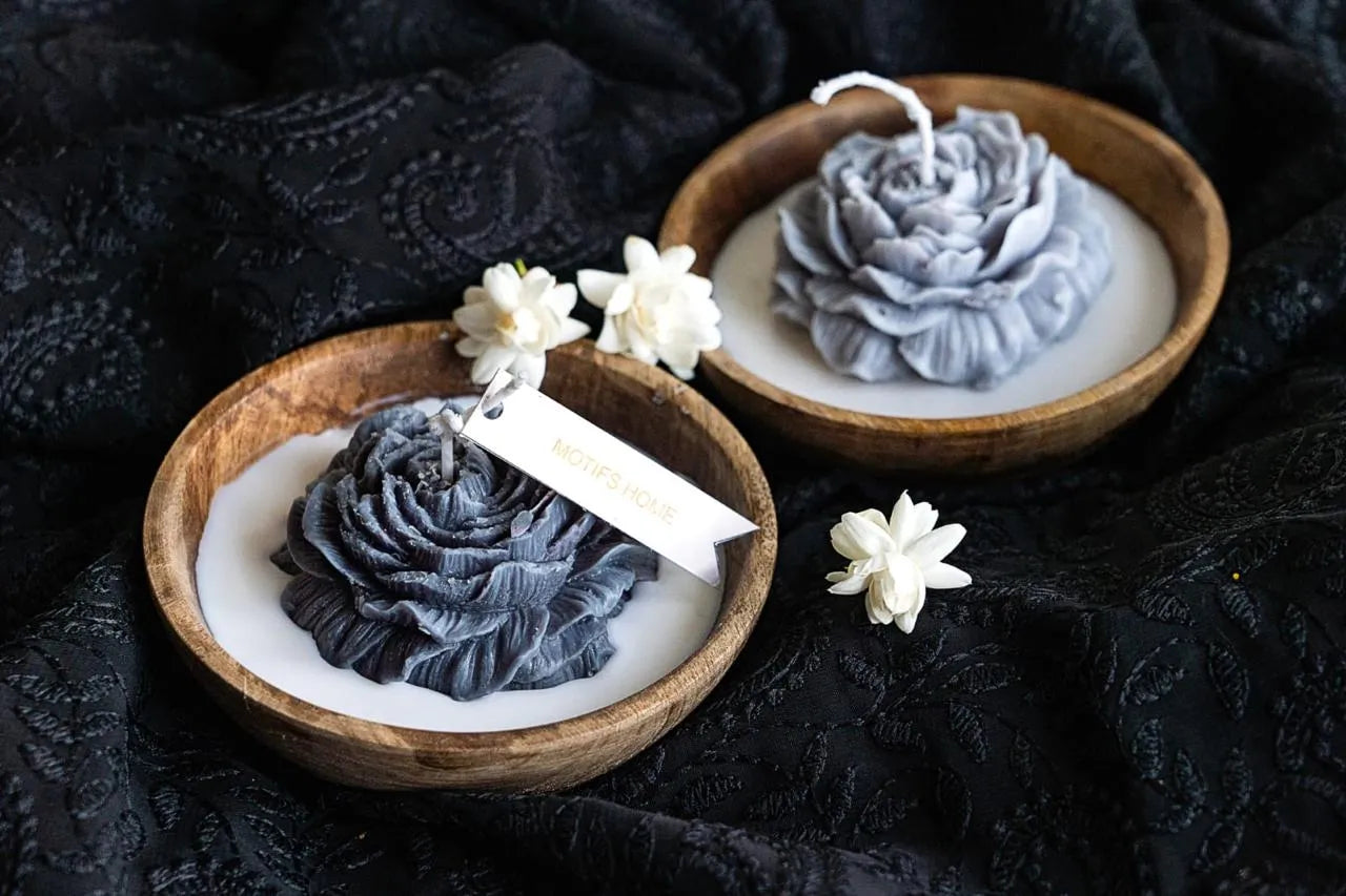 Black Rose Floral Wood Candle