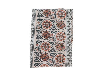 Salmon Floral Block Print Tablecloth