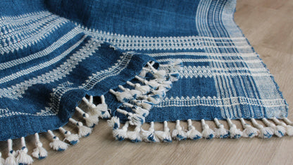 Handwoven Vintage Bhujodi Bed Throw - Cobalt - 40 X 90 - Maple Village Lane