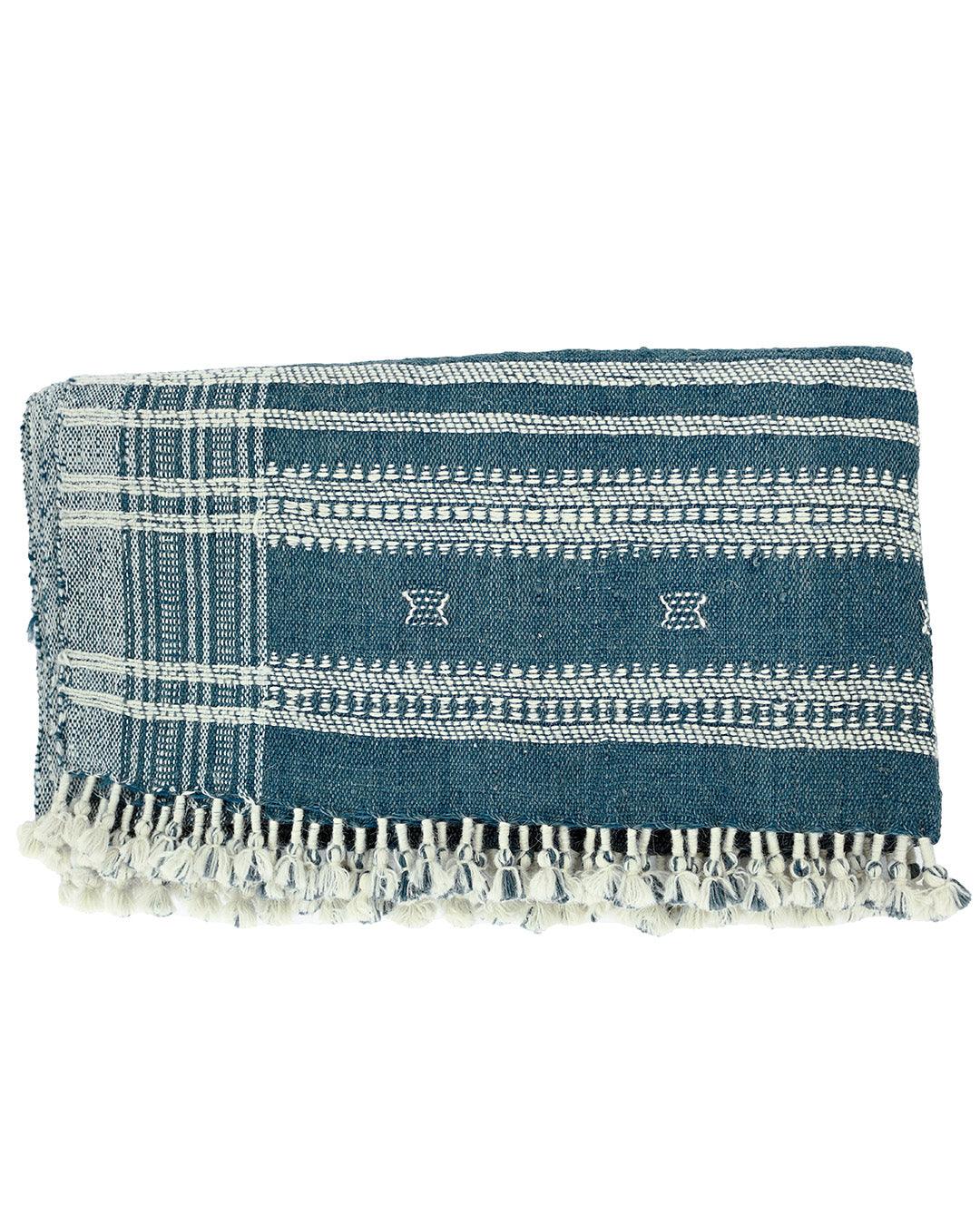 Handwoven Vintage Bhujodi Throw - Navy Blue - 40 X 90 - Maple Village Lane