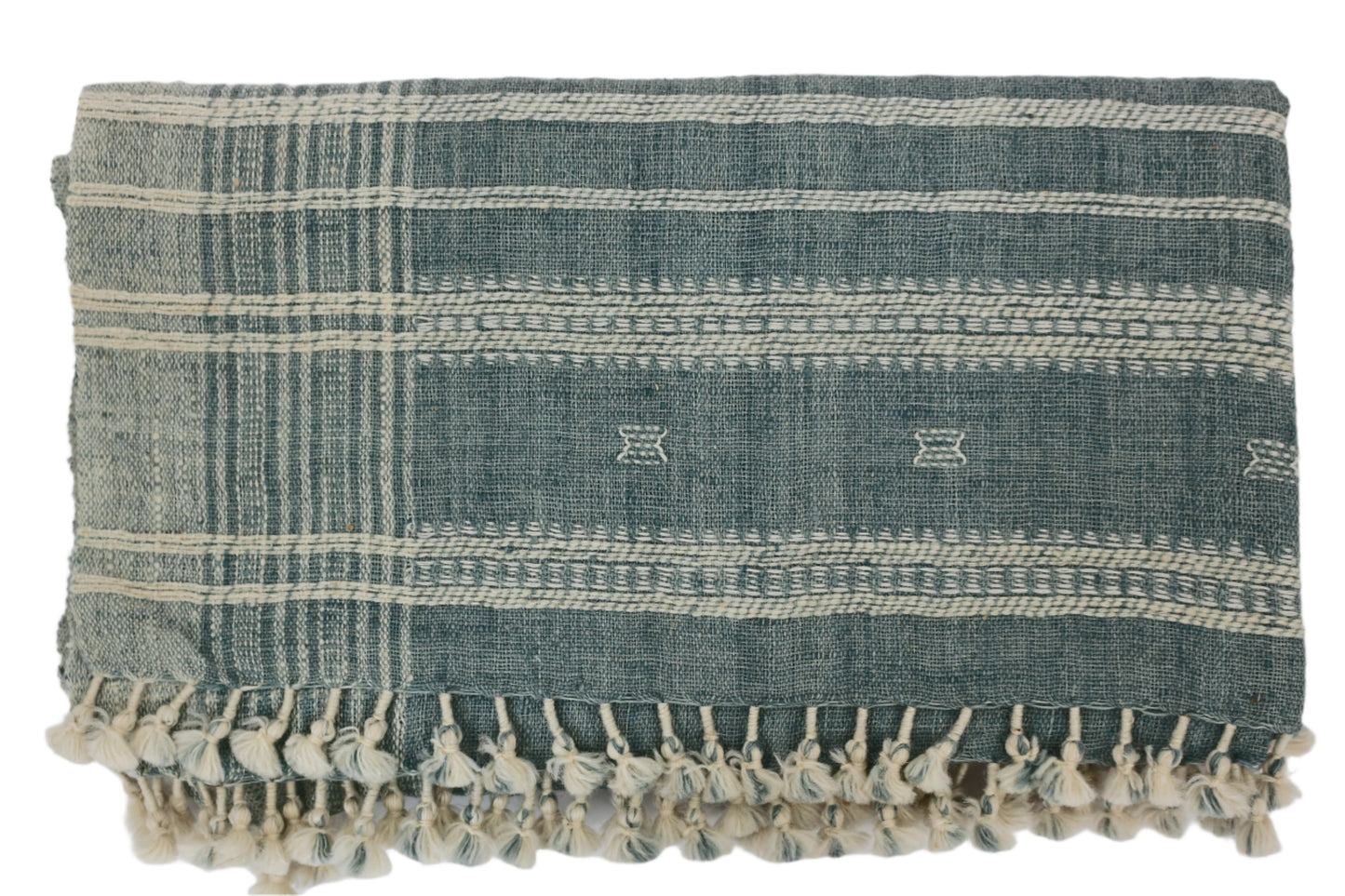 Handwoven Vintage Bhujodi Throw - Washed Blue - 40" X 90" - Maple Village Lane