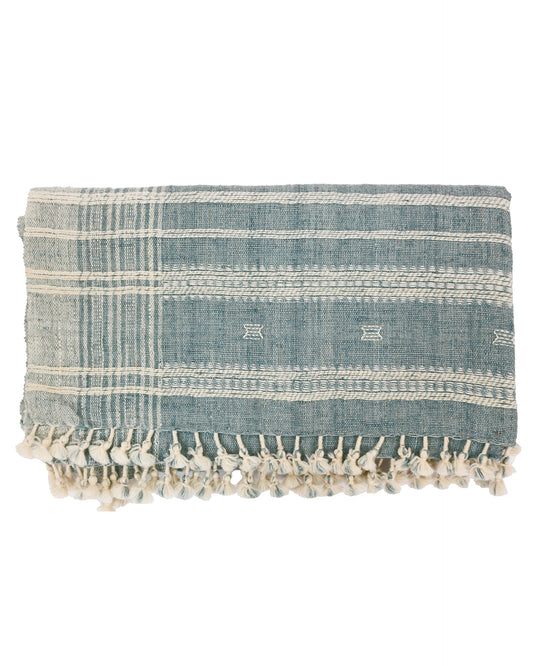Handwoven Vintage Bhujodi Bed Throw - Washed Blue - 40 x 90