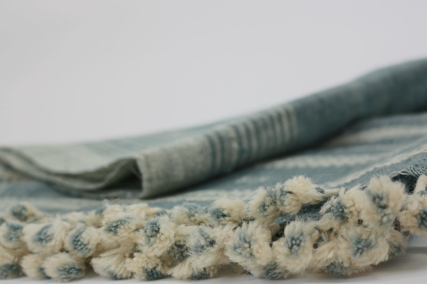 Handwoven Vintage Bhujodi Throw - Washed Blue - 40" X 90" - Maple Village Lane