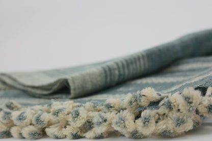 Handwoven Vintage Bhujodi Throw -  Washed Blue - 40" X 90"