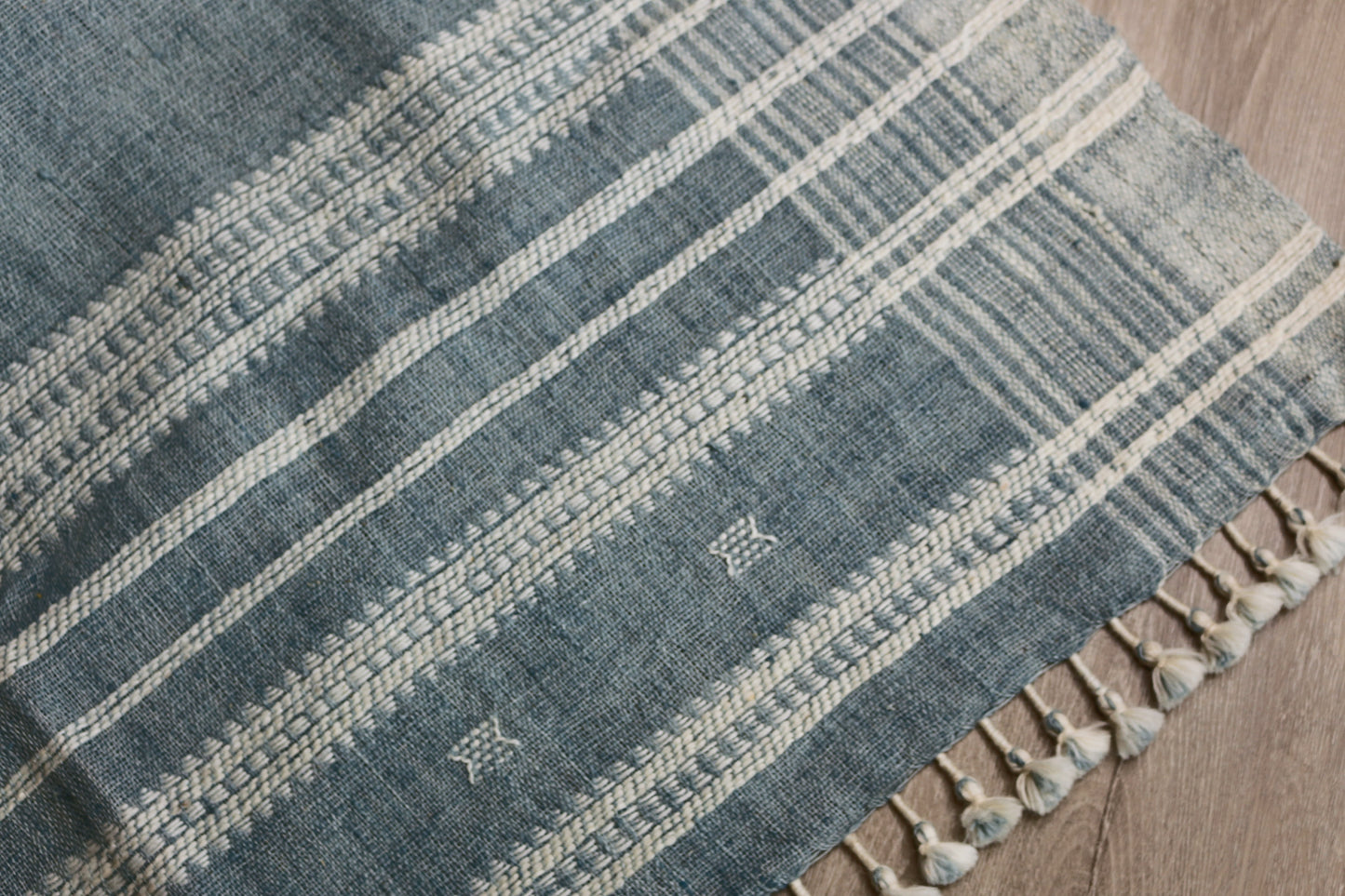 Handwoven Vintage Bhujodi Throw - Washed Blue - 40" X 90" - Maple Village Lane