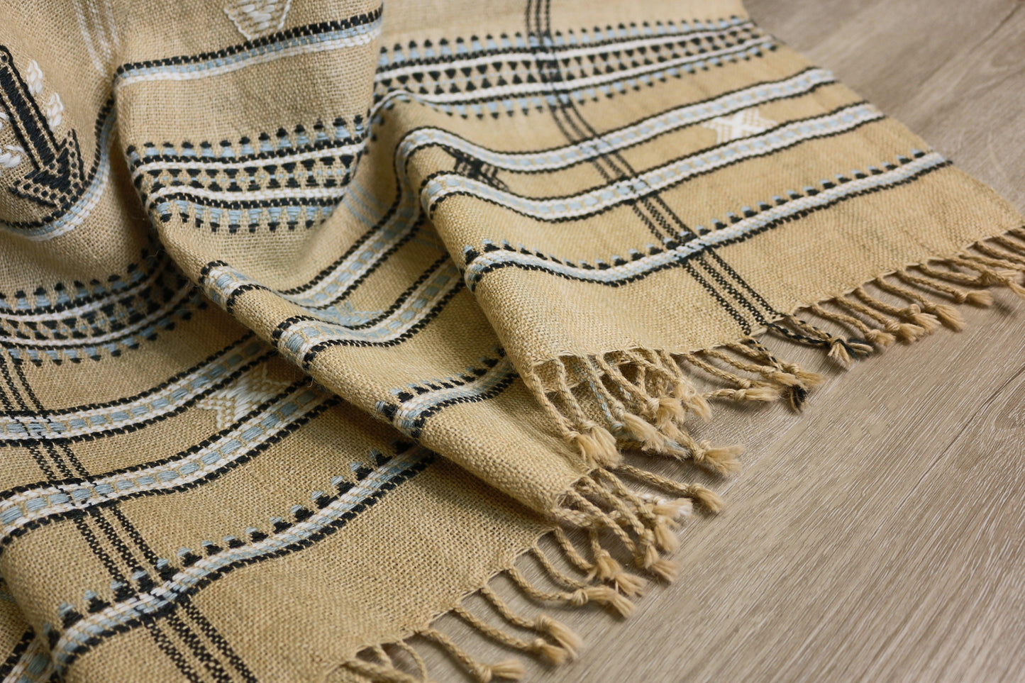 Handwoven Vintage Bhujodi Bed Throw - Beige - 40 X 90 - Maple Village Lane