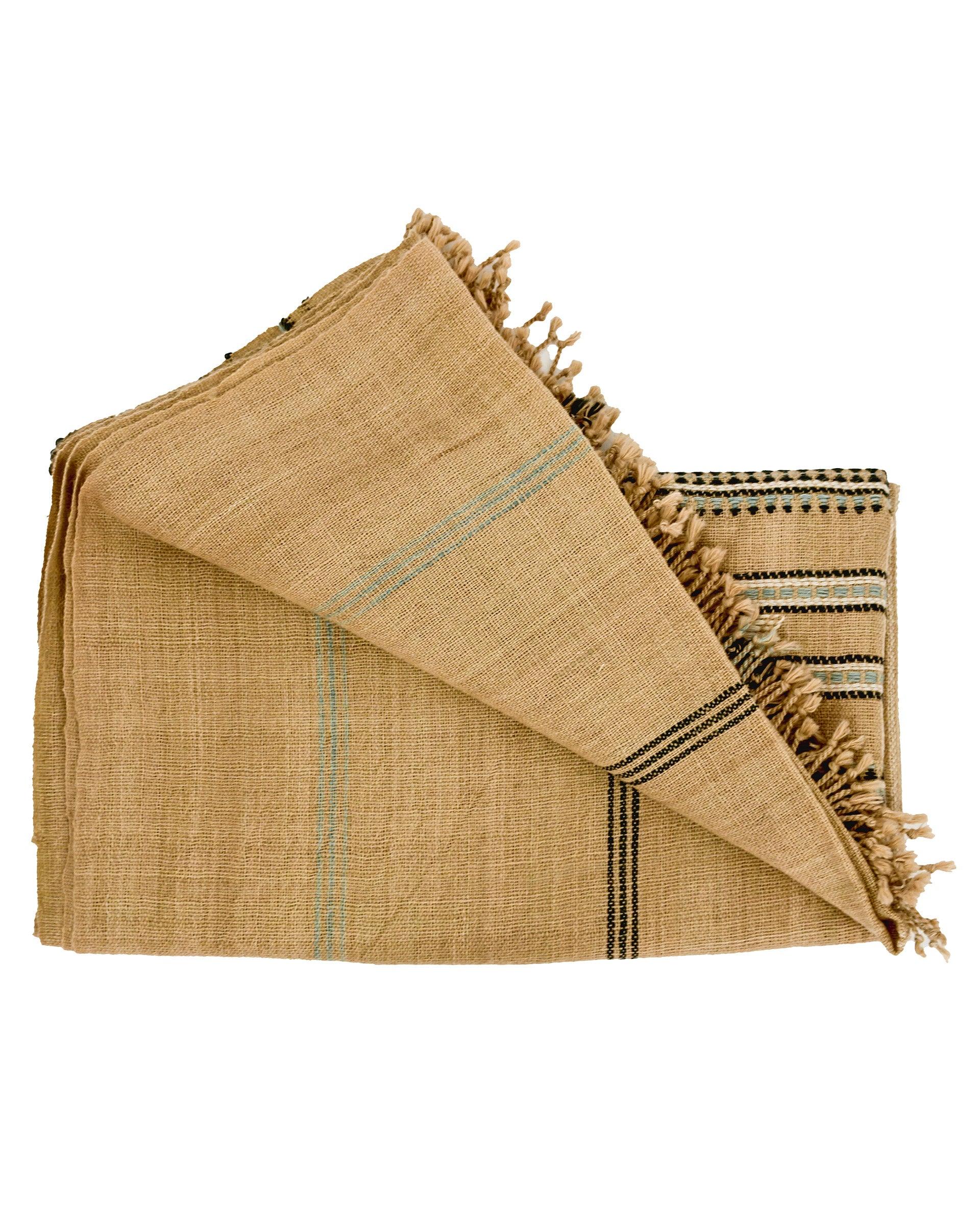 Handwoven Vintage Bhujodi Bed Throw - Beige - 40 X 90 - Maple Village Lane