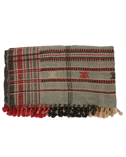 Handwoven Vintage Bhujodi Bed Throw - Crimson - 40 X 90