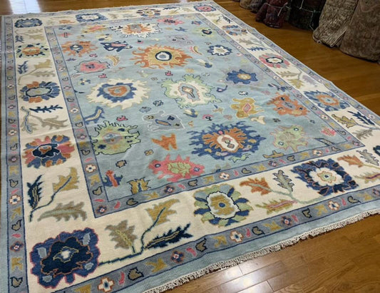 Oriental Velvety Hand Knotted Oushak Rug - Maple Village Lane