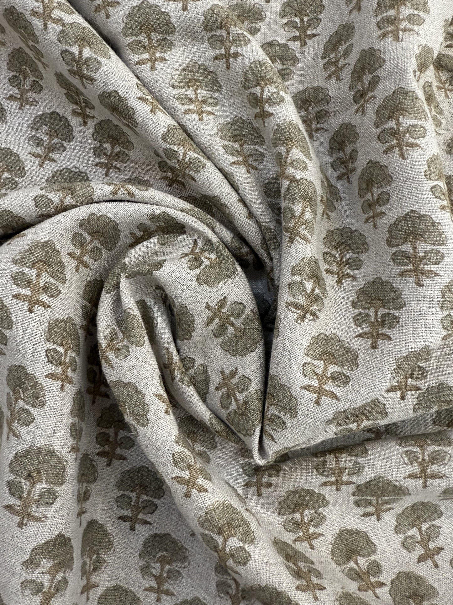 Sage Linen Block Print Fabric
