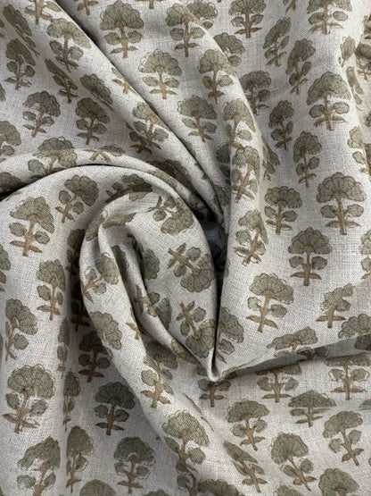 Sage Linen Block Print Fabric