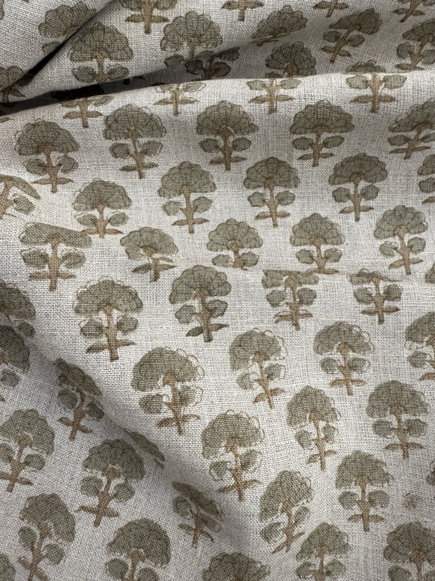 Sage Linen Block Print Fabric