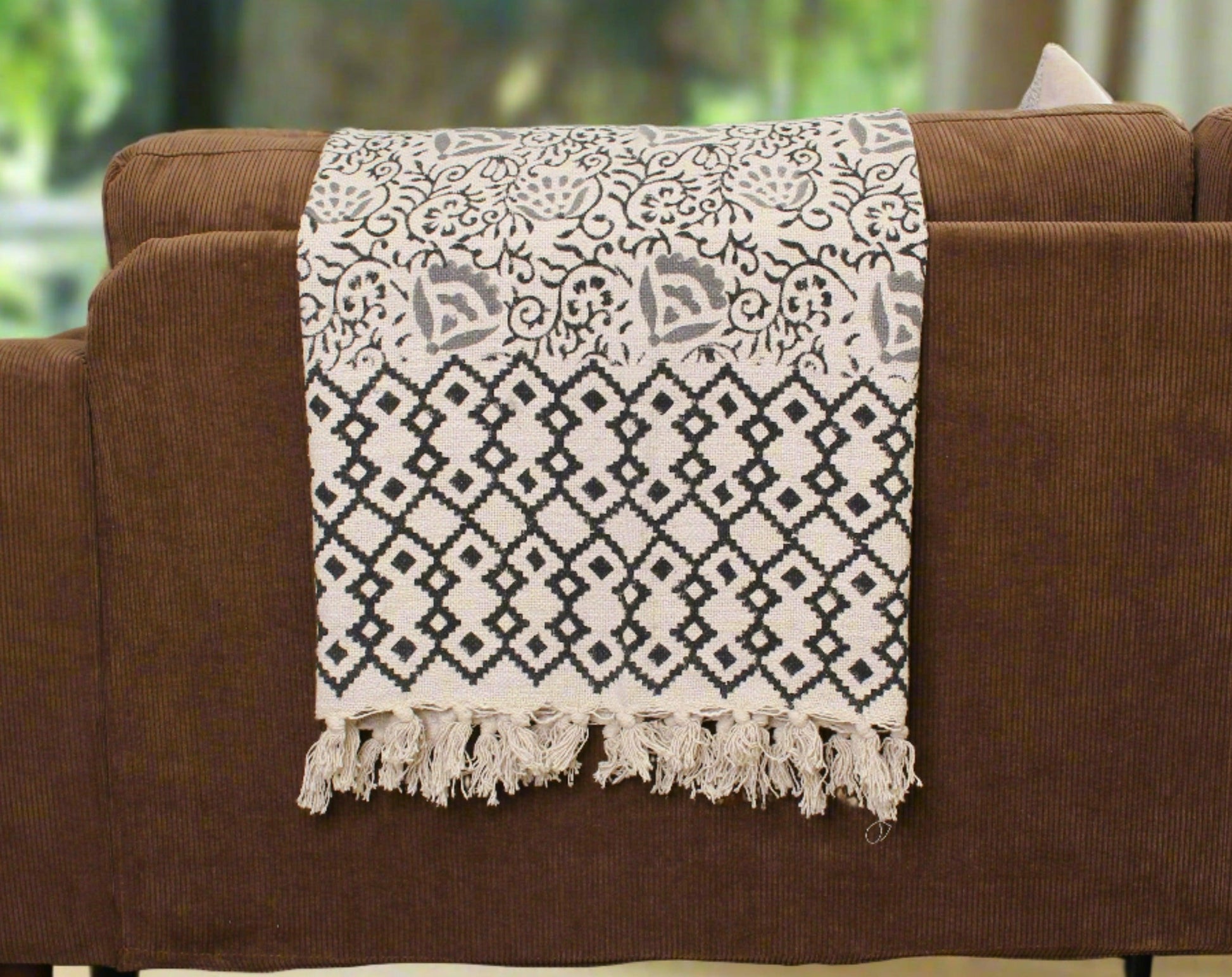 Aaron Monochrome Block Print Throw - Maple Village Lane