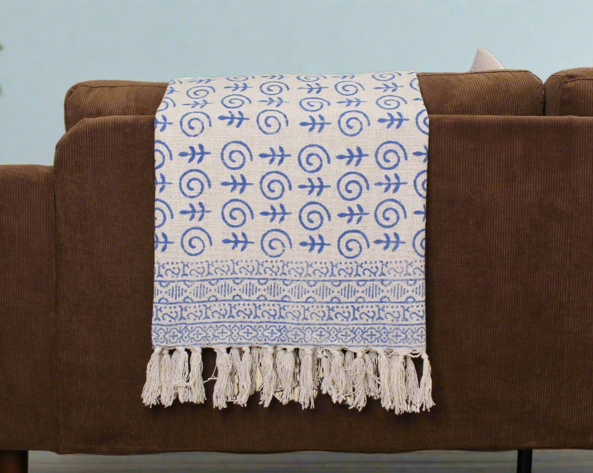 Indigo Fishy Block Print Throw Blanket - Maple Village Lane