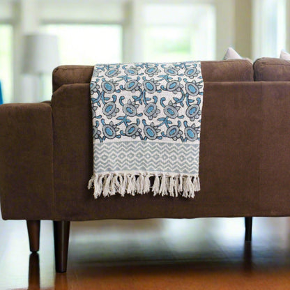 Sapphire Bloom Handloom Throw Blanket - Maple Village Lane