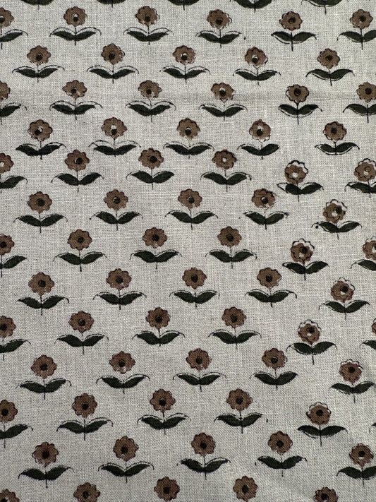 Zinni Handloom Block Print Linen Fabric