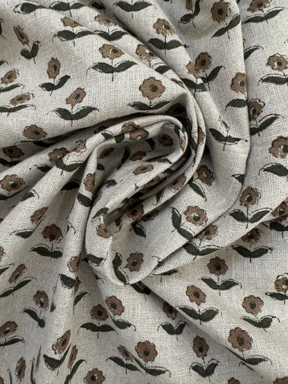Zinni Handloom Block Print Linen Fabric
