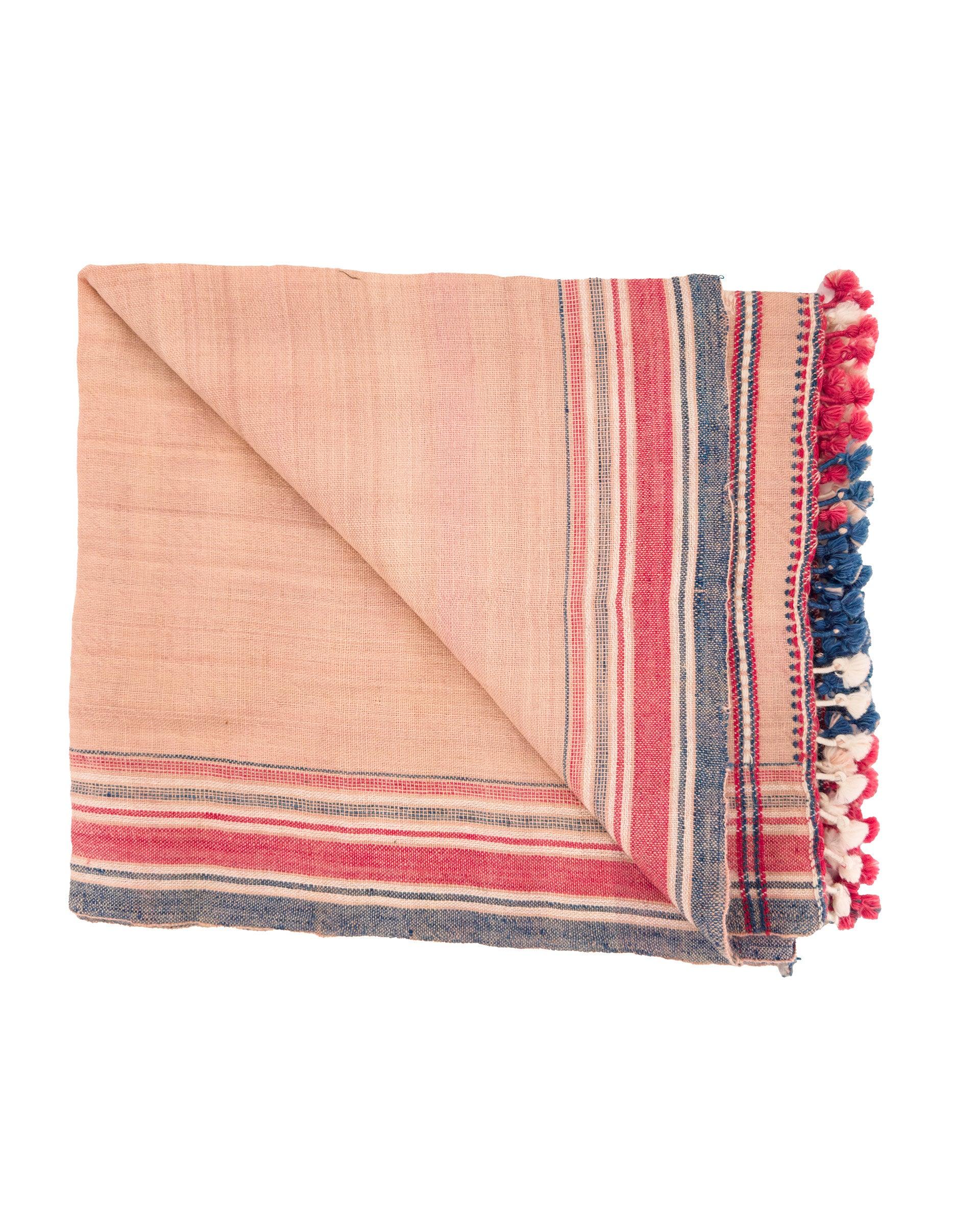 Handwoven Vintage Bhujodi Bed Throw - Salmon - 40 x 90 - Maple Village Lane