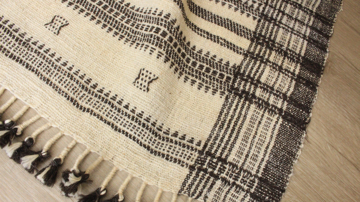 Handwoven Vintage Bhujodi Bed Throw - Monochrome - 40 x 90 - Maple Village Lane