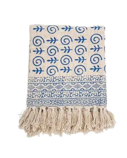 Indigo Fishy Block Print Throw Blanket - Maple Village Lane