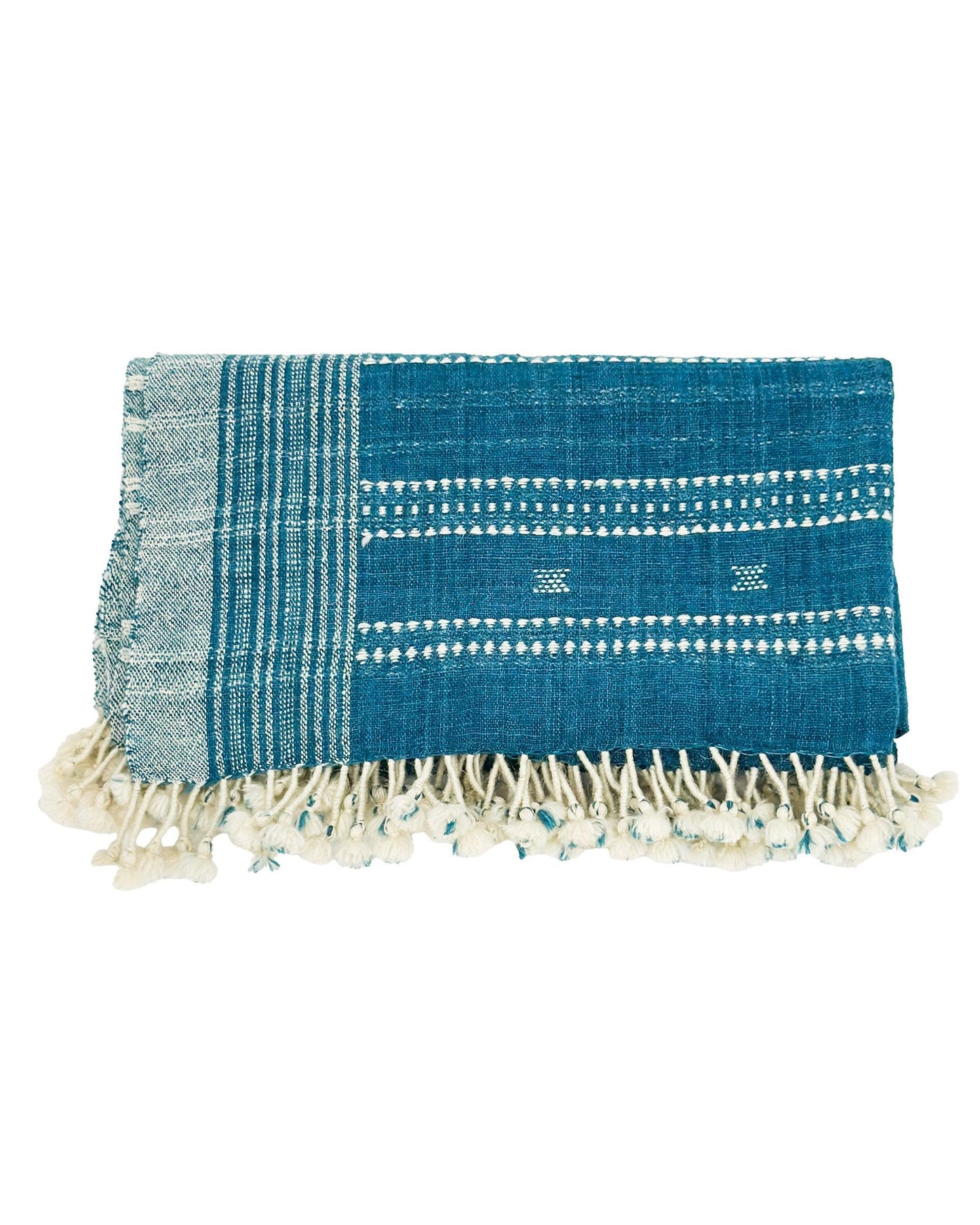 Handwoven Vintage Bhujodi Bed Throw - Blue - 40 x 90 - Maple Village Lane