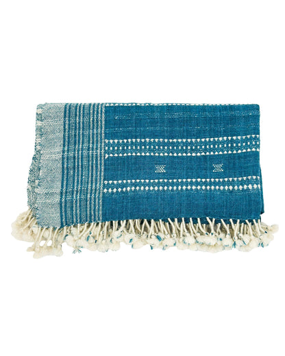 Handwoven Vintage Bhujodi Bed Throw - Blue - 40 x 90 - Maple Village Lane