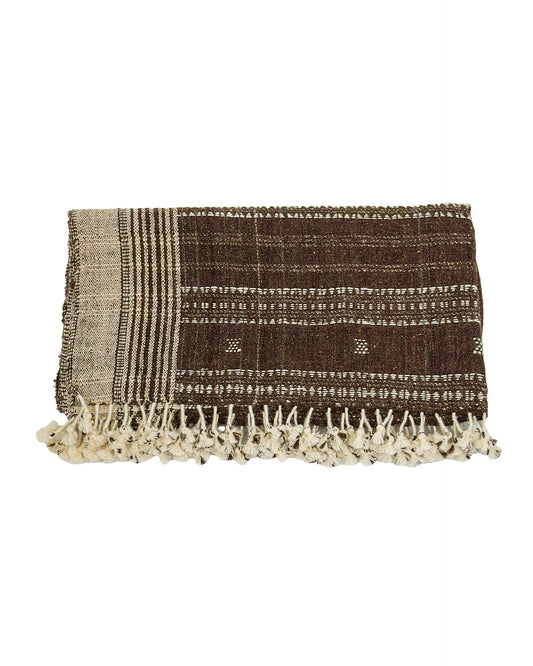 Handwoven Vintage Bhujodi Bed Throw - Brown - 40 x 90