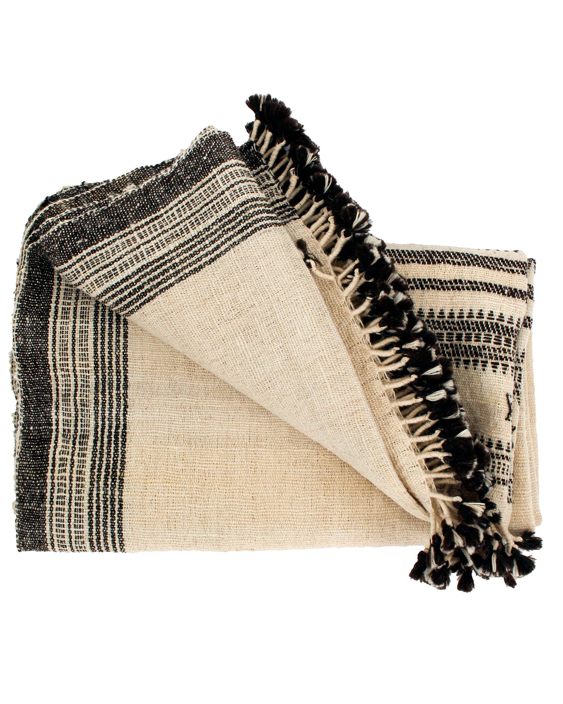 Handwoven Vintage Bhujodi Bed Throw - Monochrome - 40 x 90 - Maple Village Lane