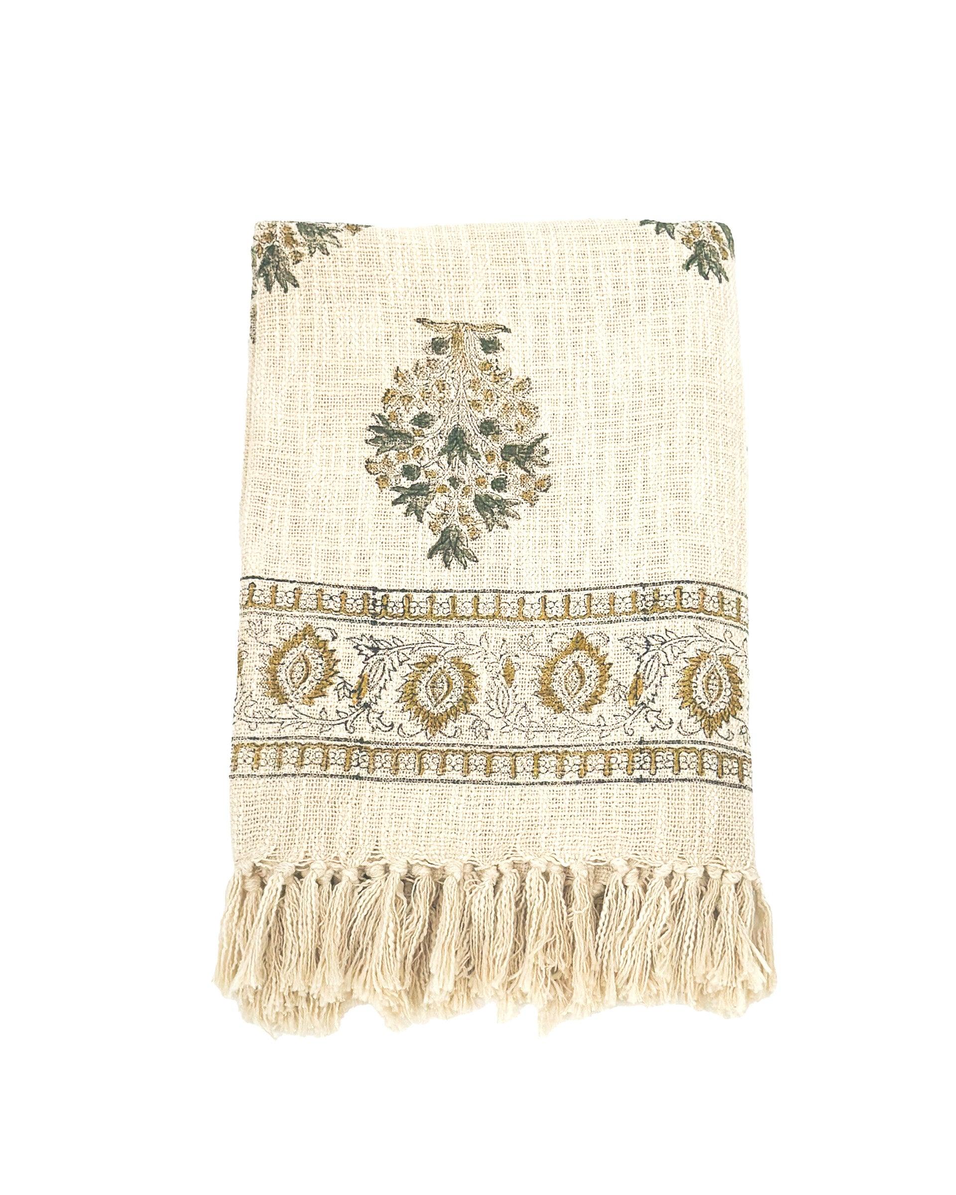 Ella Bloom Block Print Throw Blanket - Maple Village Lane