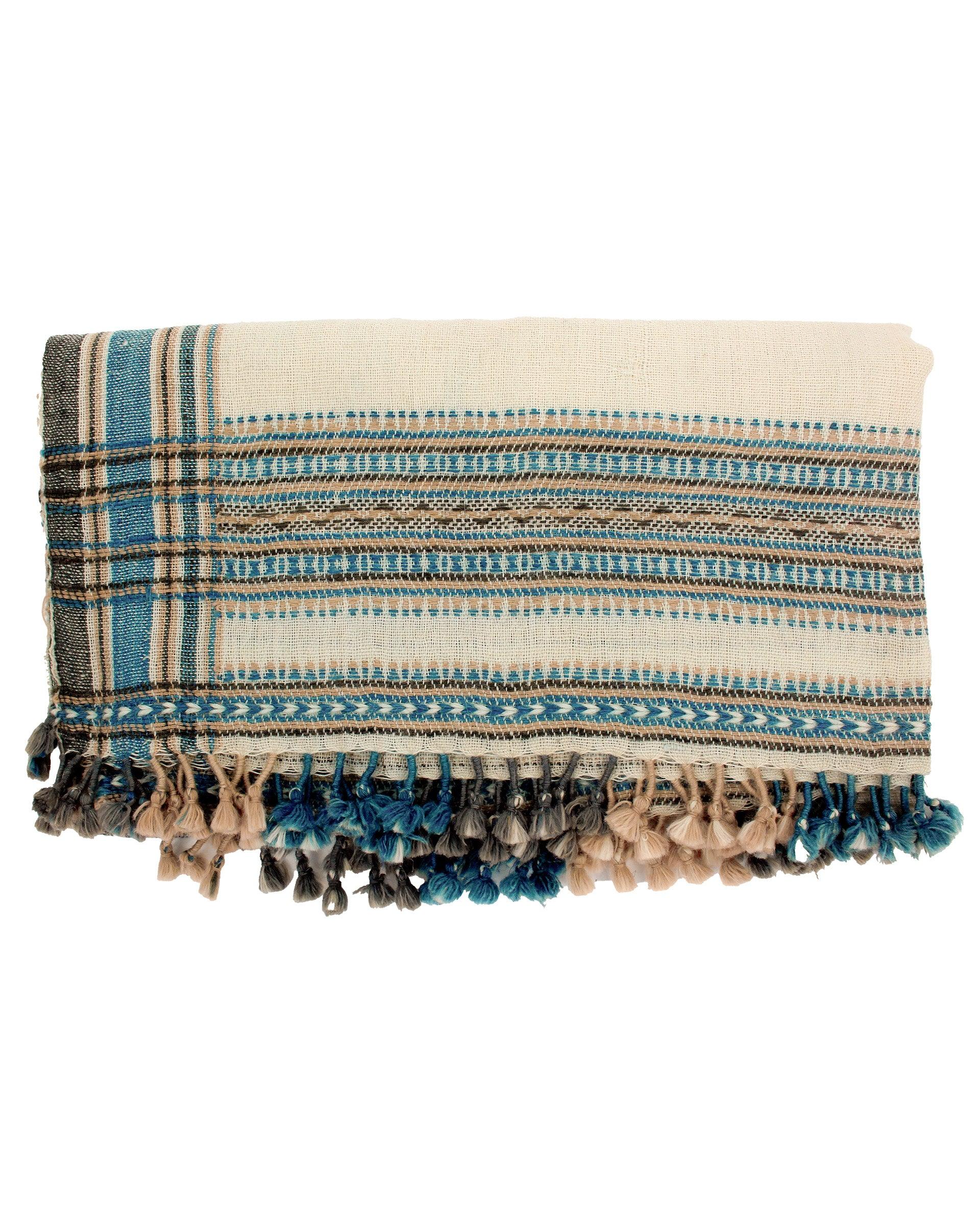 Handwoven Vintage Bhujodi Bed Throw - Seaside - 40 x 90 - Maple Village Lane