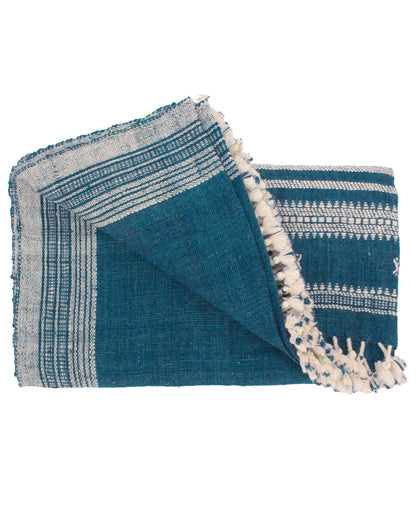 Handwoven Vintage Bhujodi Bed Throw - Cobalt - 40 X 90 - Maple Village Lane